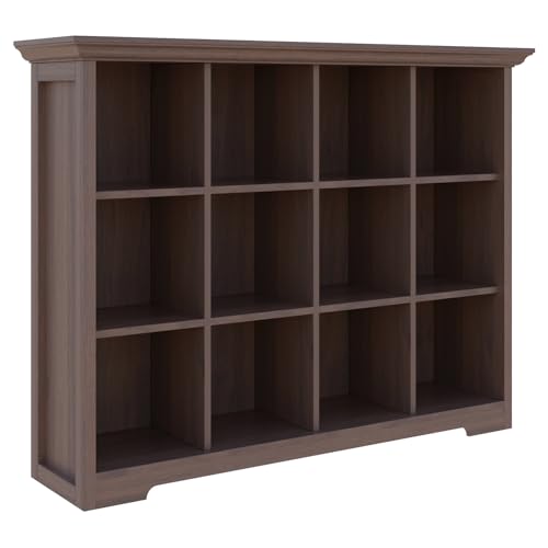 OSCHF Cube Shelf Bookcase with Base - Wooden 3 Tiers Floor Standing Low Storage Cabinet for Home and Office, 12-Cube Lattice Bookshelf, Walnut - color: Walnut, size: 12-Cube