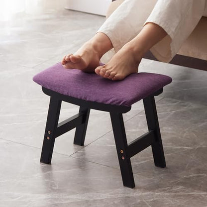 Kitsanery Foot Stool,Ottoman,Bamboo Small Sofa Foot Rest Under Desk,Extra Seating for Living Room, Bedroom and Kitchen (Black Stool Legs - Purple Surface) - color: Black Stool Legs - Purple Surface