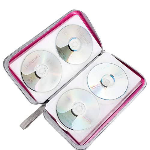 Siveit CD Case Holder, 80 Capacity CD/DVD Case Holders Wallet Hard Plastic CD DVD Disc Cases Storage Binder for Car Home Office Travel (Hot Pink) - color: Pink