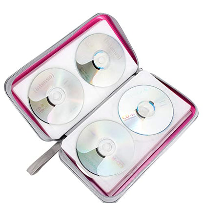 Siveit CD Case Holder, 80 Capacity CD/DVD Case Holders Wallet Hard Plastic CD DVD Disc Cases Storage Binder for Car Home Office Travel (Hot Pink) - color: Pink