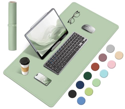 Dual-Sided Desk Pad, Natural Cork & PU Leather Mouse Pad for Desk, Desk Pad Protector, Non-Slip Desk Mat for Office and Home Work, (Light Green, 23.6" x 13.7") - color: Light Green, size: 23.6" x 13.7"