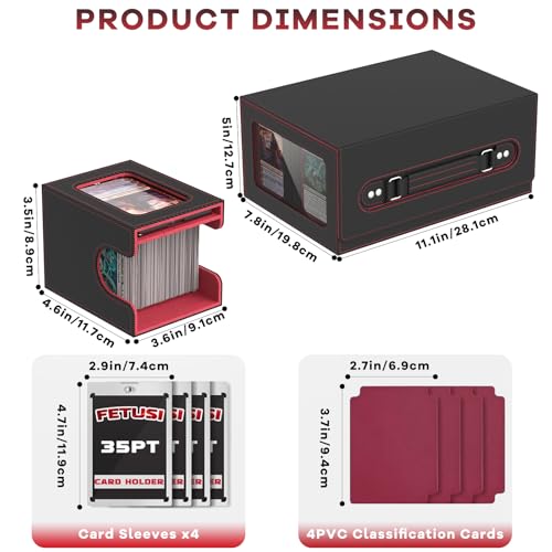 Commander Deck Box for MTG Fits 400+ Double-Sleeved Card Storage, 4 IN 1 Removable Card Case with Multi-purpose Deck Case, Display Window for TCG/PTCG/EDH, 4 Magnetic One Touch Holders(Black Red) - color: Black Red