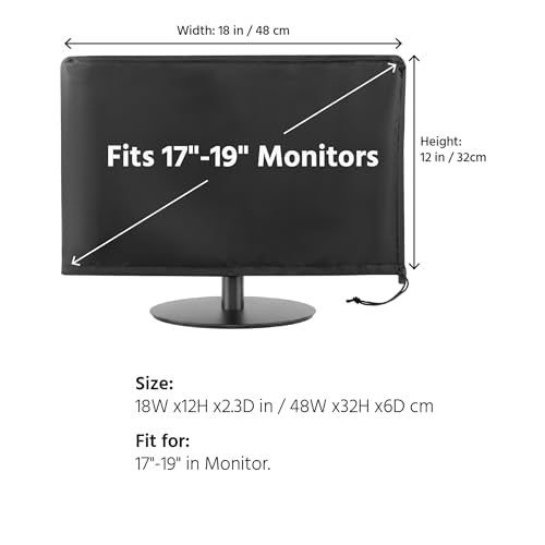 Monitor Dust Cover Heavy Duty Anti-tear Full Body Protective Case Universal for 17-19" Computer LED LCD Screen Wih Adjustable Bottom Tight Rope Black -19Wx12.5Hx2.3D in - size: 17"-19" in