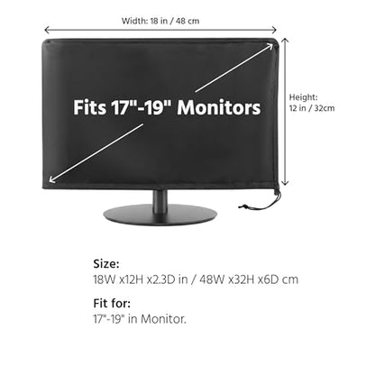 Monitor Dust Cover Heavy Duty Anti-tear Full Body Protective Case Universal for 17-19" Computer LED LCD Screen Wih Adjustable Bottom Tight Rope Black -19Wx12.5Hx2.3D in - size: 17"-19" in