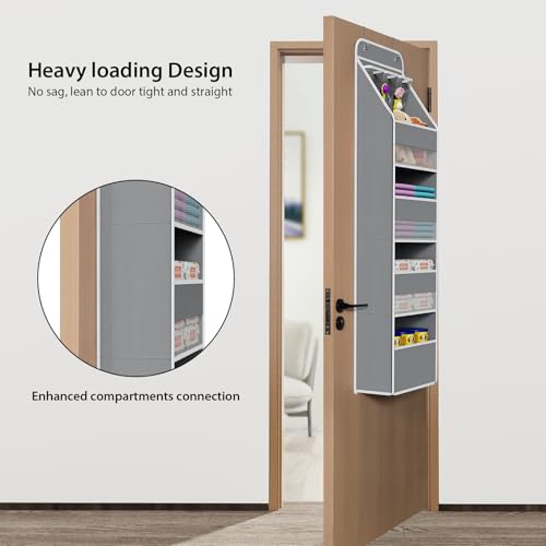 Univivi 5-Shelf Space Saving Door Storage Over Door Hanging Organizer with 4 Large Capacity Roomy Pockets Closet Cabinet Wall Mount Hanging Easy Install Storage Organizers for Baby Nursery (Grey) - color: Grey, size: 5 LAYER
