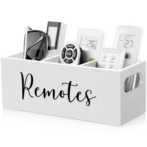 DRASTAR Remote Control Holder, Wood TV Remote Holder, Remote Storage Caddy, Remote Control Organizer (White, 3 Slots) - color: White, size: 3 Slots