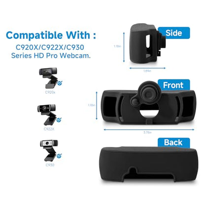 Webcam Cover for Logitech C920x HD Pro Stream Webcam | Premium Silicone Privacy Shutter Case, Compatible with C920 C922 C930 Series, Web Camera Lens Protector, 1 Pack, Black