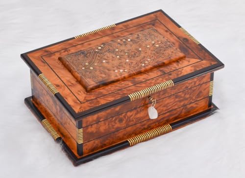 Hand Carved Wooden Box With lid Keepsake Box Storage Jewelry Decor Art Organizer Thuya Burl and Inlaid with Ebony and Mother of Pearl(Vintage Decorative Wood Box,)(Luxury Moroccan Wooden Box) - size: Luxury Moroccan Wooden Box