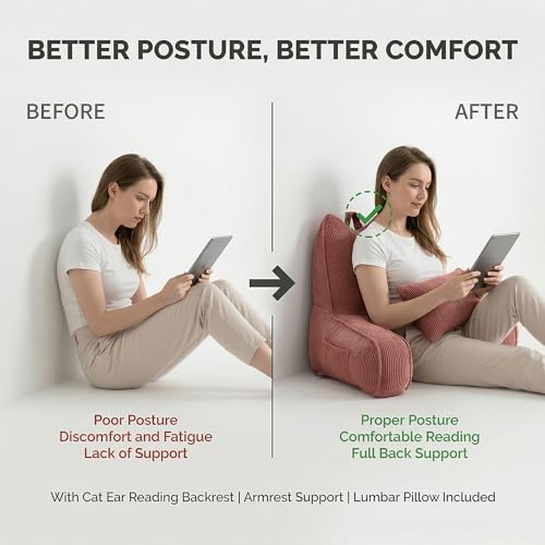 Patented Design Lounge Pillow with Arms for Couch & Bed, Extra Large Reading Pillow Backrest with Detachable Lumbar Support, Sitting Up Support Cushion with Side Pockets, Brick Brown - color: Brick Brown