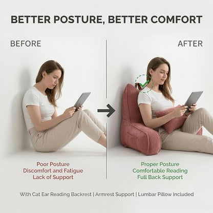 Patented Design Lounge Pillow with Arms for Couch & Bed, Extra Large Reading Pillow Backrest with Detachable Lumbar Support, Sitting Up Support Cushion with Side Pockets, Brick Brown - color: Brick Brown