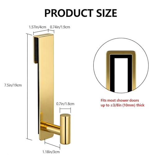 PMMASTO Shower Door Hooks, (7.5 Inch) Extended Towel Hooks for Bathroom Frameless Glass Shower Door, Stainless Steel Heavy Duty Hooks (Gold, T Shape-Fits 3/8" Thick Door) - color: Gold, size: 7.5 Inch-2 Pack, Fits 3/8" Thick Door