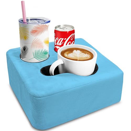 Couch Cup Holder Pillow Tray & Caddy - for Sofa, Bed, Car, Man Cave | Keep Drinks at Hand & Spill-Proof Accessories for New Parents, Camping, Park, Boat, Beach - Blue - color: Blue, size: 9.4" x 9.4" x 3.9"