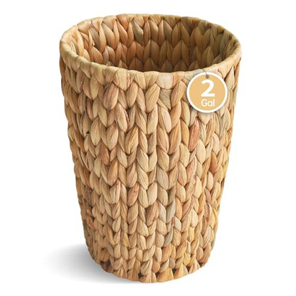 Coeusy Wicker Trash Can,Small Bathroom Trash Can,Water Hyacinth Wicker Waste Basket for Bathroom,Boho Waste Basket for Bedroom,Home Office,Compact Spaces(2 Gallon Round) - size: 2 Gallon