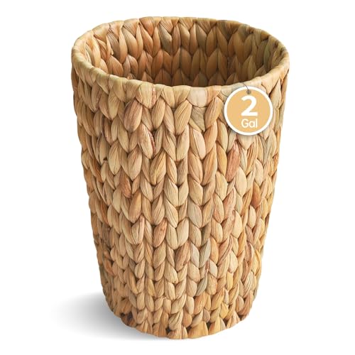 Coeusy Wicker Trash Can,Small Bathroom Trash Can,Water Hyacinth Wicker Waste Basket for Bathroom,Boho Waste Basket for Bedroom,Home Office,Compact Spaces(2 Gallon Round) - size: 2 Gallon