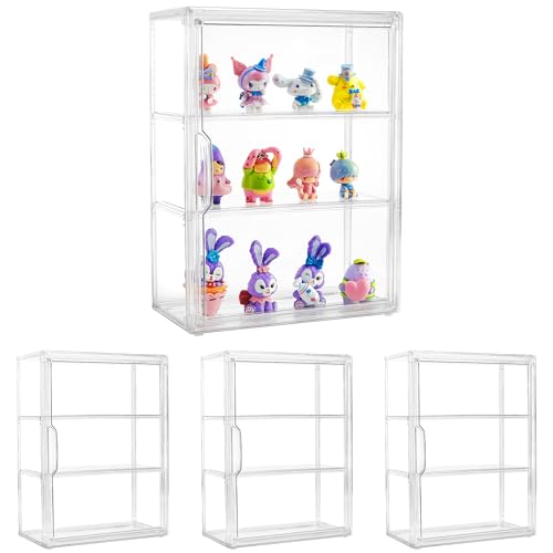Acrylic Display Case for Collectibles 3 Tier Wall-Mounted Display Case with 2 Movable Plates Clear Display Cases for Figures with Magnetic Door Tall Display Box, 4 Pack - size: 4 Pack