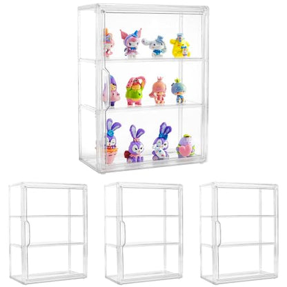 Acrylic Display Case for Collectibles 3 Tier Wall-Mounted Display Case with 2 Movable Plates Clear Display Cases for Figures with Magnetic Door Tall Display Box, 4 Pack - size: 4 Pack