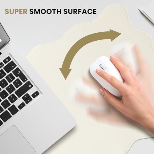 PU Leather Desk Pad, Scalloped Non-Slip Mouse Pad & Large Desk Mat Cover Stitched Edges Writing Pad for Office, Home - Waterproof, Easy to Clean, Durable Surface I 31.4"x15.7", Off-White - color: Off-white