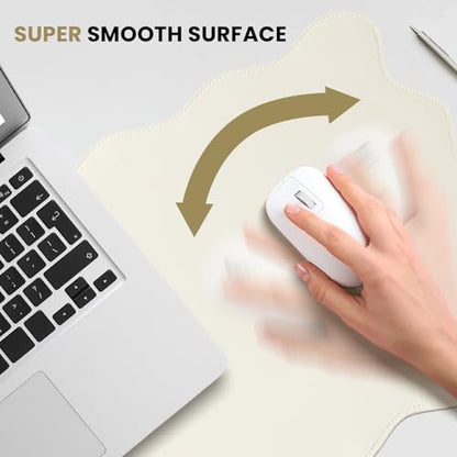 PU Leather Desk Pad, Scalloped Non-Slip Mouse Pad & Large Desk Mat Cover Stitched Edges Writing Pad for Office, Home - Waterproof, Easy to Clean, Durable Surface I 31.4"x15.7", Off-White - color: Off-white