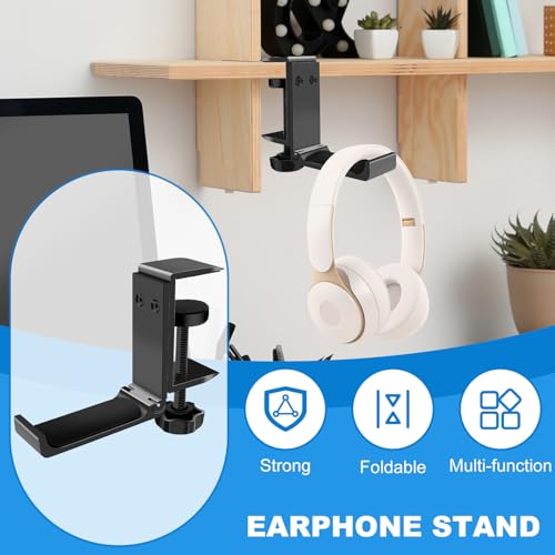 2PCS Headphone Stand Hanger Holder, Foldable Aluminum Desk Headphone, Universal Space Saving Headset Stand Multifunctional Under Desk Hanger for Home Office - size: Black 2PCS