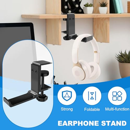 2PCS Headphone Stand Hanger Holder, Foldable Aluminum Desk Headphone, Universal Space Saving Headset Stand Multifunctional Under Desk Hanger for Home Office - size: Black 2PCS