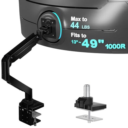 WALI Heavy Duty Single Monitor Arm for 13-49 inch 1000R Curved Screens, up to 44 Lbs, Adjustable Single Monitor Desk Mount with C-Clamp, Grommet Base, 75/100mm VESA Mount (GSM001XL), Black - size: 13" to 49"