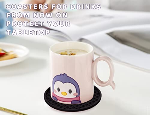 Coasters for Drinks 6 Pack Drinking Coaster with Holder,Heat Resistant Silicone Cup Mat Tabletop Protection,Non-Slip Rubber Coasters for Kinds of Cups (Black) - color: Black-metal Holder