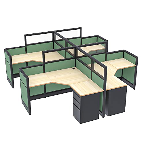 SKUTCHI DESIGNS INC. Modern 4 Person Cubicles | L-Shaped Workstations with Storage | Emerald Collection | Social Distancing | 5x5x52-39 H | Maple - color: Maple