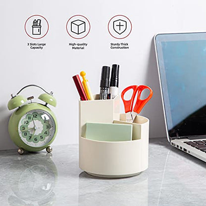 Desk Pencil Pen Holder, 3 Slots 360-Degree Spinning Organizers, Desktop Storage Stationery Supplies, Cute Cup Pot for Office, School, Art Supply, Kids - White - color: White