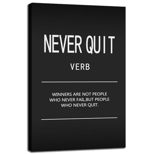 Inspirational Office Decor Wall Art Canvas Never Quit Verb Artwork for Home Motivational Quotes Bedroom Inspirational Posters Wall Art for Living Room Wood Framed Ready to Hang[12" W X 18" H] - color: A-ONE-09, size: 12"L x 18"W