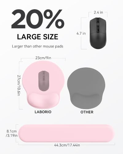 Laborio Ergonomic Mouse Pad with Wrist Rest for Desktop(2 Pack, Light Pink) | non-slip base, gel wrist support, mouse pads+wrist rest set, 10.6''L x 9''W large size - color: 2 Pack Light Pink