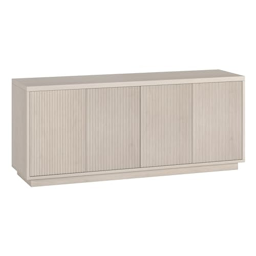 Henn&Hart Fluted TV Stand for TVs up to 65" with 2 Concealed Ribbed Storage Cabinets and Adjustable Shelves for Living Room, Family Room, or Office, Beech White - color: Beech White, size: 57" TV Stand