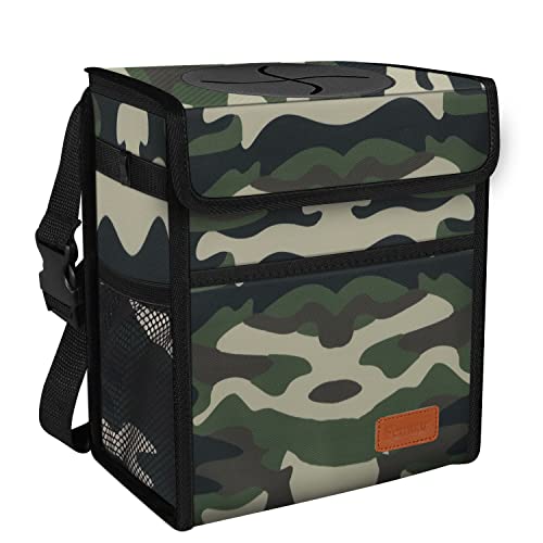 Car Trash Can Leak Proof Car Trash Bag Waterproof Car Garbage Can with Lid for SUV Front Seat Multipurpose Car Hanging for Headrest Collapsible and Portable with Storage Mesh Pocket– Camouflage - color: Camouflage, size: 2.25 Gallons