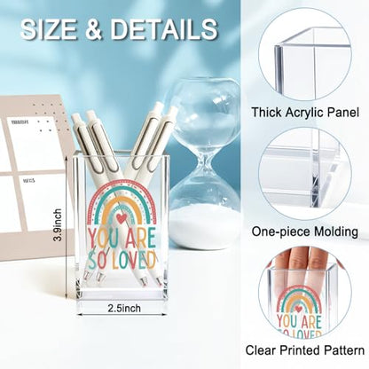 You Are So Love Acrylic Cosmetic Holder, Rainbow Heart Inspirational Quotes Desk Organizer for Home Office Library Classroom Desk, Pen Holder Gifts For Women Men Friends Daughter Son - color: rainbow