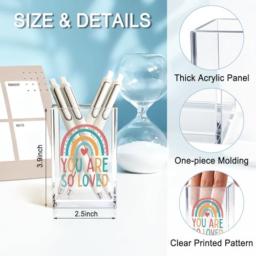 You Are So Love Acrylic Cosmetic Holder, Rainbow Heart Inspirational Quotes Desk Organizer for Home Office Library Classroom Desk, Pen Holder Gifts For Women Men Friends Daughter Son - color: rainbow