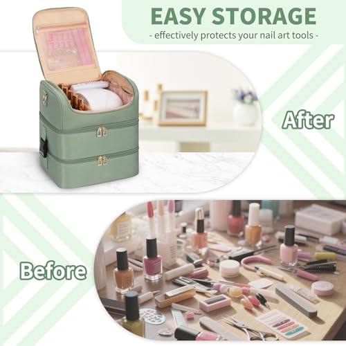 CUBETASTIC Nail Polish Organizer Case, Nail Supplies Storage Box Holds 86 Bottles Nail Polish & Nail Lamp, Travel Nail Tech Carrying Case, Nail Kit Bag For Nail Stuff & Manicure Tools - color: Green, size: 86 Slots