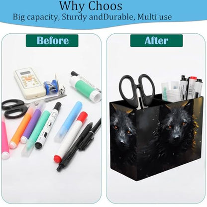 Pen Holder and Anti-Slip Mouse Pad Combination, Makeup Brush Storage Box, Tableware Storage Box, Suitable for Office and Home - Black Wolf - color: Black Wolf
