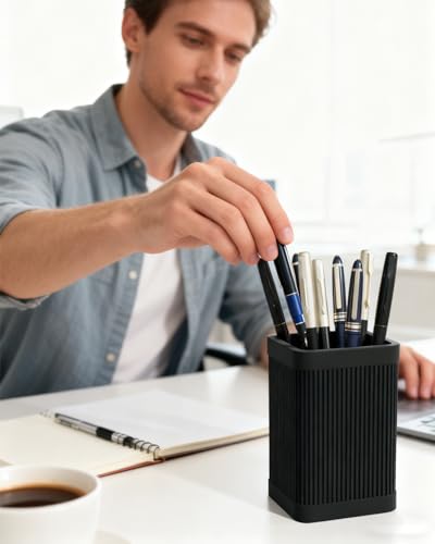 HighHerz Aesthetic Pen Holder For Desk, Modern Silicone Pencil Holder, Stylish Office Desk Decor, Made of 5 mm Thickened Premium Silicone, Office Desk Organizer And Accessories (Black) - color: Black