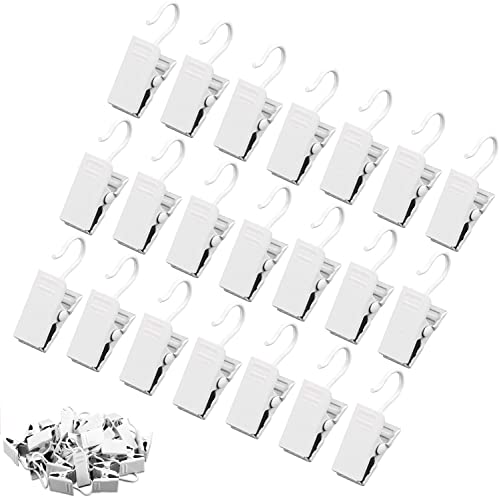 JANYUN 120 Pack White Clip Hook Set Curtain Clips for Curtain Picture Home Decoration Art Craft Dispaly Hang Light Clip (White) - color: White