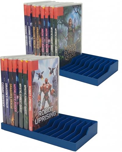 Game Case Holder & Organizer - Storage Stand for Game Cases, Eco-ABS Plastic, Holds 16 Games, Space-Saving Desktop Shelf - Compatible with Game Holder/Organizer/Rack (blue-2PCS) - color: blue-2PCS