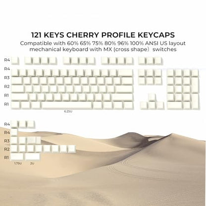 GMKWTL XVX White Jade Keycaps, Double Shot PBT Keycap Set with Cherry Profile, 121-Keys Translucent Keyboard Keycaps Compatibility with ANSI Layout MX Switches Mechanical Keyboard - color: White