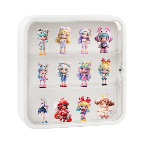 Display Case for Figures, Wall-Mounted Clear Dustproof Display Box with Magnetic Door and Shelf, Adjustable Doll Display Case for Collectibles Figurines Sonny Angels Pop Mart Mini Figures (White) - color: White