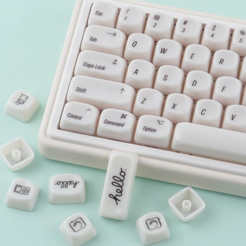 Tsungup MOA Keycaps,136 Keys Cute Ceramic Textured Custom Keycaps 60 75 Percent, Minimalist White Mac Keycap Set Key Caps Keyboard for Cherry Gateron MX Swithes Mechanical Keyboards(Translucent White) - color: White