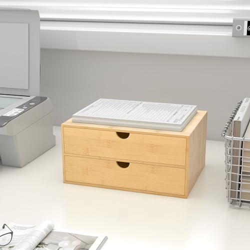 Bamboo Desk Drawer Organizer, Large Desktop Organizer with Drawers Tabletop Storage Organization Box for Office Home Toiletries Supplies Vanity, No Assembly Required (2 Drawer) - color: 2 Drawers, size: Large