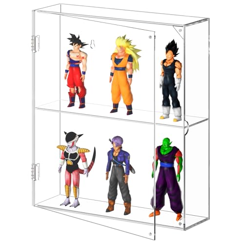 AITEE Acrylic Display Case, Clear Display Case for Funko Pop Figures, 2 Layer Wall Mounted or Desktop Dustproof Display Cabinet Shelf for Collectibles,Mini Toys,Rock, Amiibo - size: 2-Layer