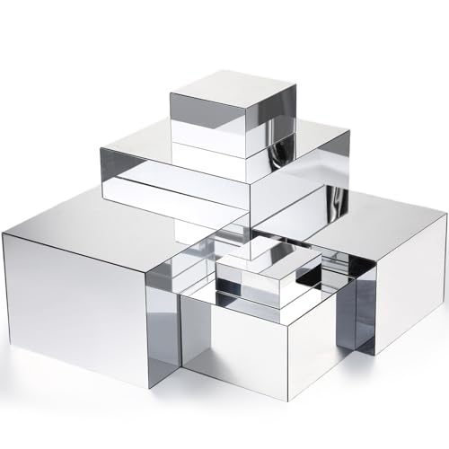 Geelin 6 Pack Acrylic Risers for Display Acrylic Cube Boxes Risers Display Stands with Hollow Bottoms Decorative Stand for Jewelry Candy Table Decor 6 Sizes(Silver,3 to 8 Inch,Square) - color: Silver, size: 3 to 8 Inch, style: Square