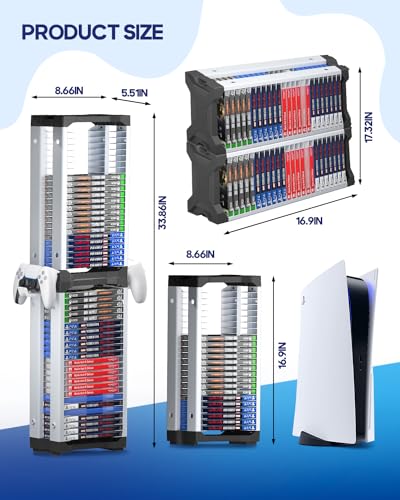 Nargos Video Game Storage Tower, Universal Organizer for PS5/PS4/PS3/PS2, Xbox One/360/Series X/S, Wii, Switch/Switch 2, DVD and Blu-Ray Cases (46 Pcs) - size: 46 Pcs