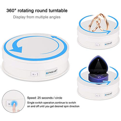 PULUZ 360 Degree Photography Turntable Rotating Display Stand, 5.7in(15cm) Diameter 360 Degree Turntable Display Stand for Photography Video Shooting Props Jewelry, Max Load 33Lb (White) - size: 5.7inch/White