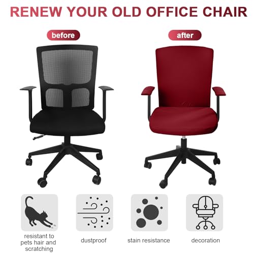 Tallew 4 Pcs Office Chair Covers Set Computer Universal Protective Stretchable Chair Seat Covers Desk Armrest Slipcovers Pads Office Cushion Backrest for Rotating(Red) - color: Red