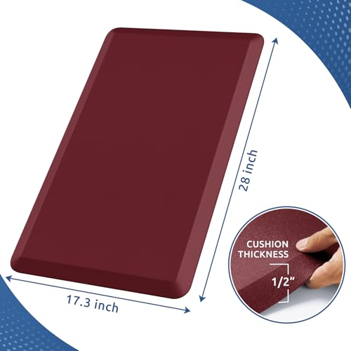 KitchenClouds Kitchen Mat Cushioned Anti Fatigue Rug 17.3"x28" Water Resistant Non Slip Kitchen Standing Desk Mat Comfort Floor Mats for Kitchen House Sink Office (Red) - color: Red, size: 28"L x 17.3"W x 0.5"Th