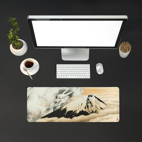 BELLEMOND Japanese Art Desk Mat | Large 31.5x11.8in Anime Mouse Pad for Keyboard & Mouse | Non-Slip Base, Water-Repellent | Original Japanese Design | Guardian of Fuji - color: Guardian of Fuji